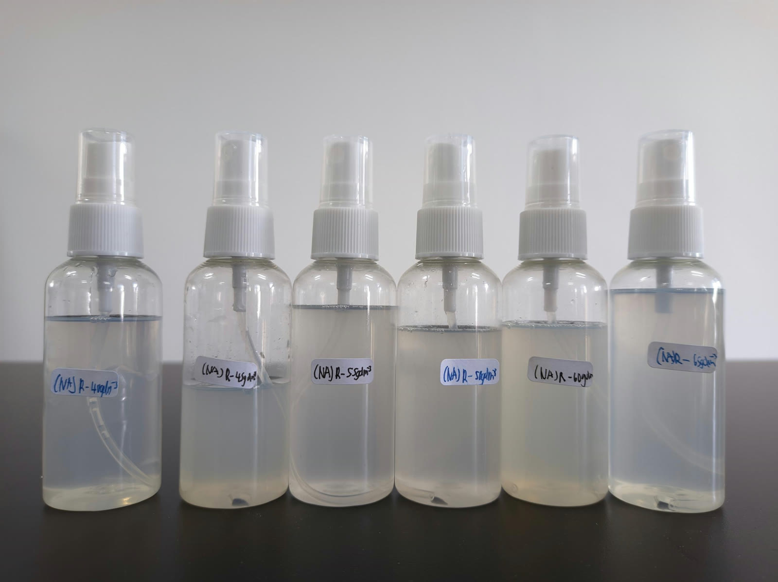 Labeled experimental sample bottles