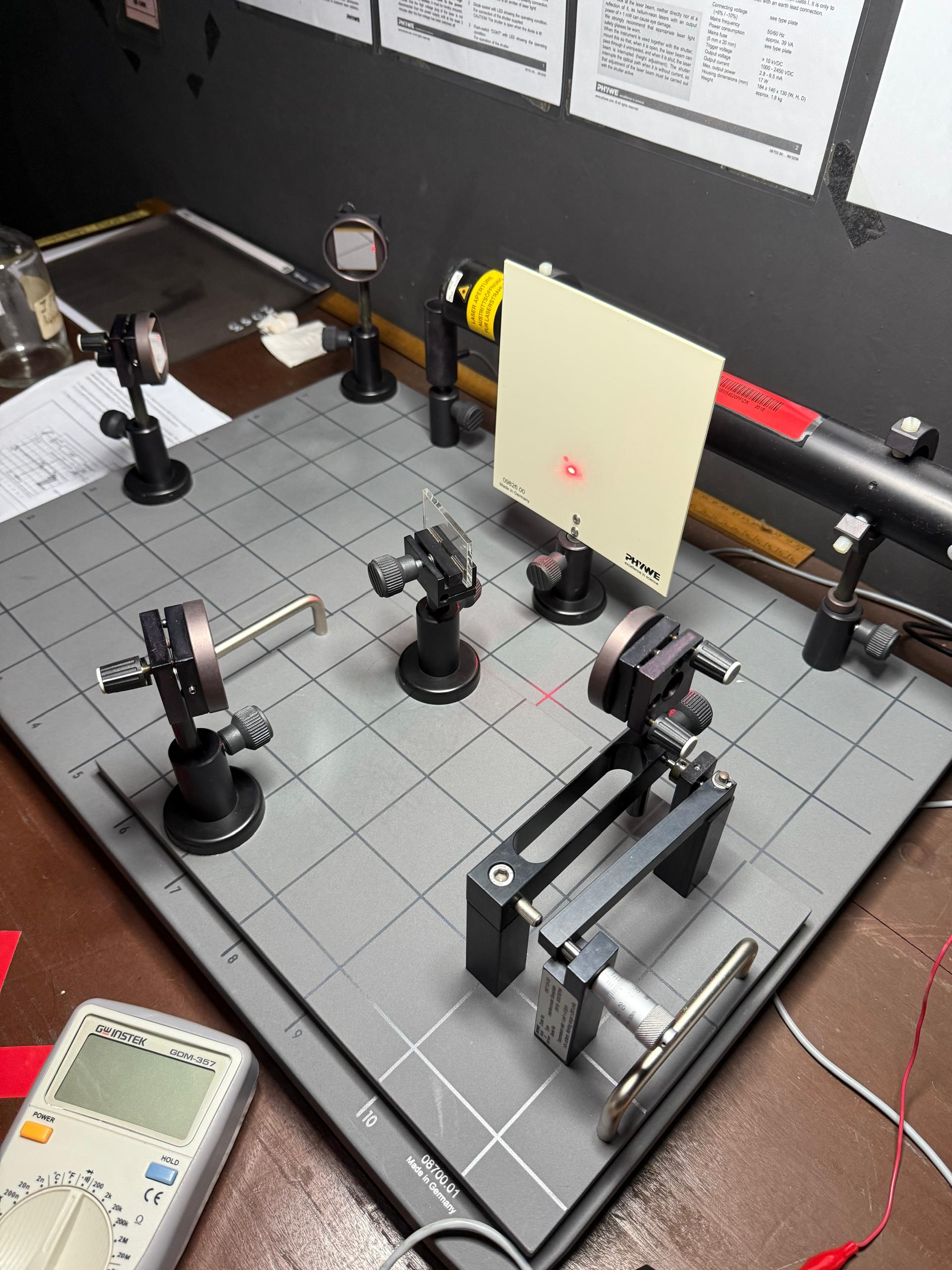 Optics experiment setup in a laboratory