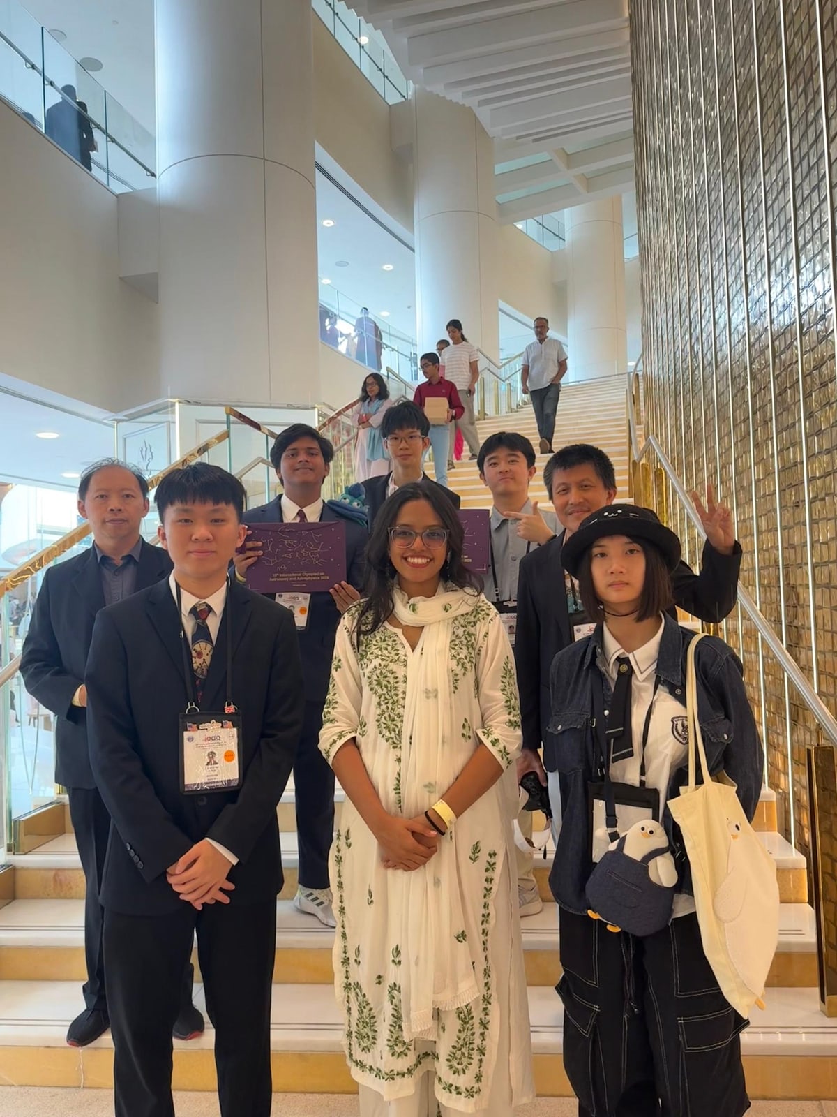 Olympiad team on a staircase